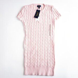 NEW Polo Ralph Lauren Girls Cable Knit Cotton Sweater Dress Pale Pink $75 M 8-10